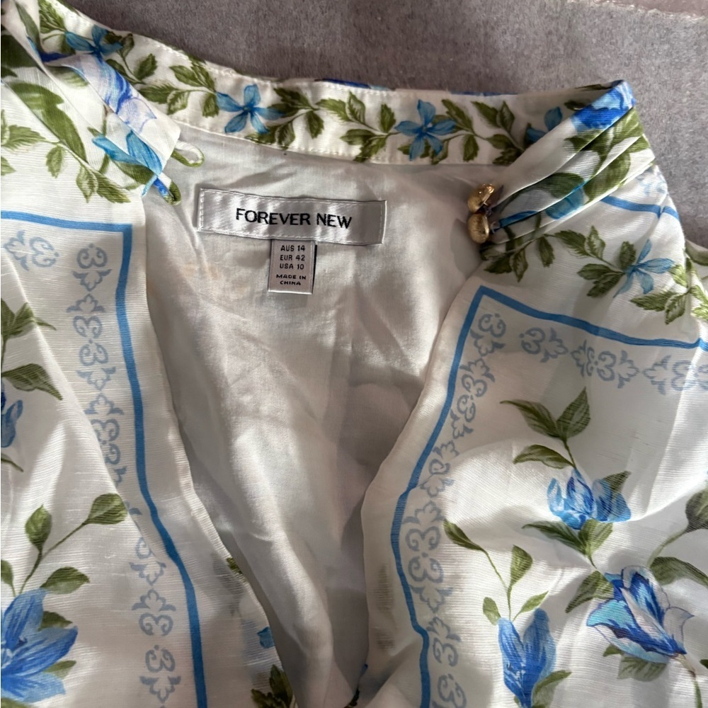 [US10]Forever New Blue Green Tamia Floral Long Sleeve Mini Dress - Picture 4 of 10
